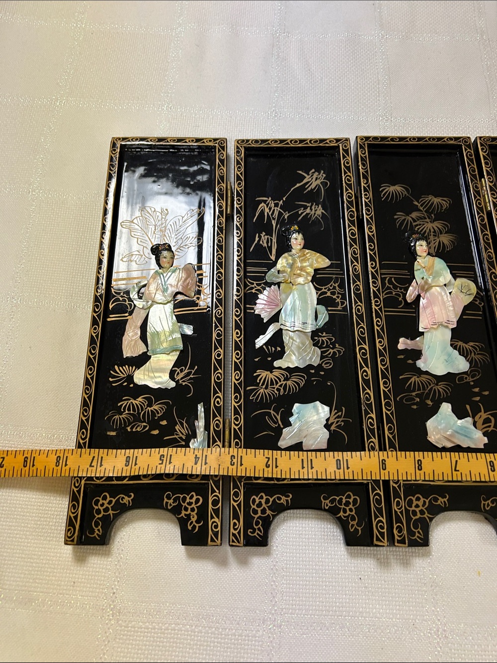 Miniature Chinese black lacquer four panel table top folding screen image 7